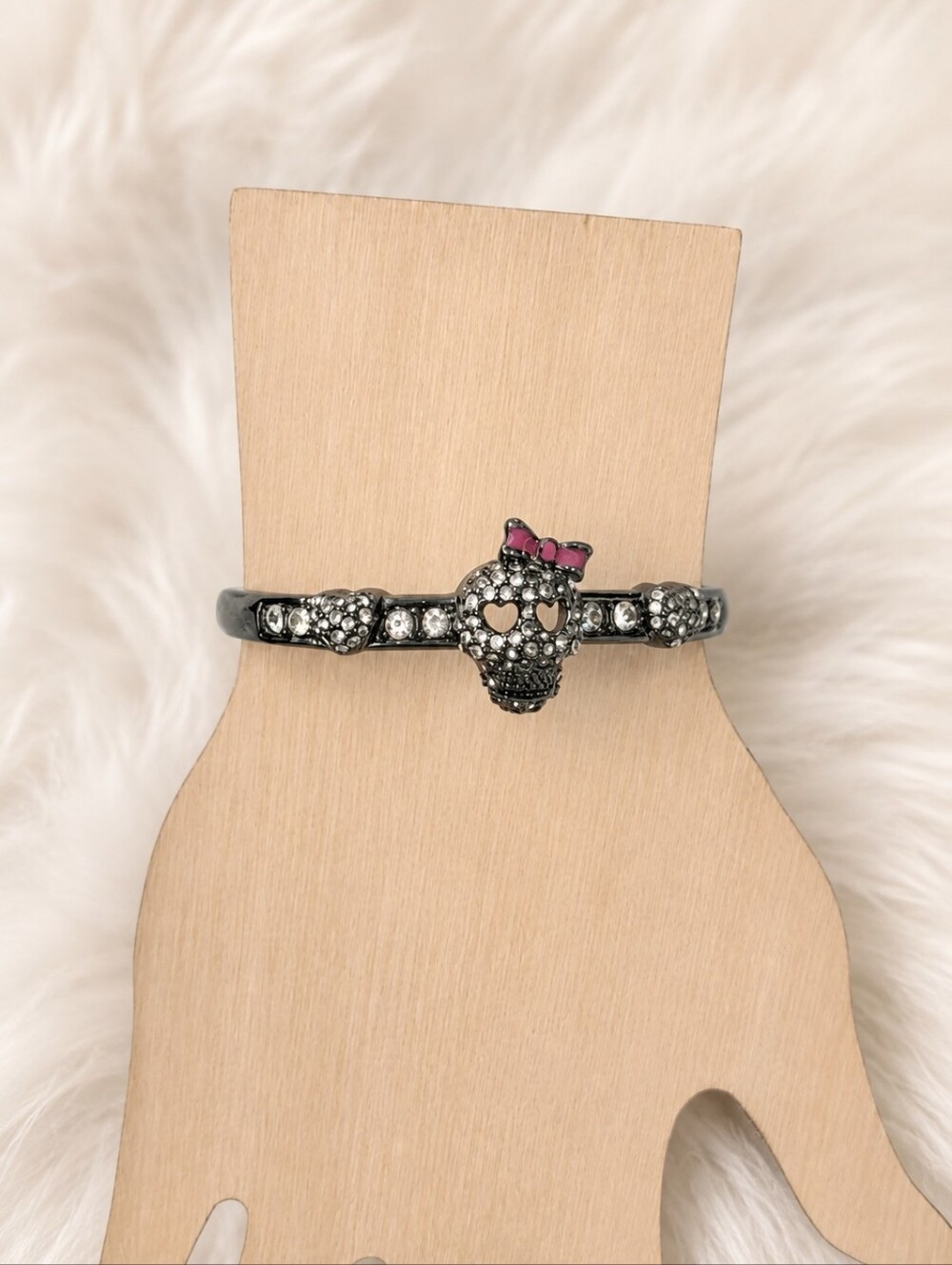 Betsey Johnson Pink Silver Rhinestone Gray Gunmetal Bangle Bracelet Sz 2" X 2.5"